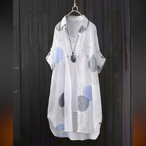 Women's Casual Long Sleeve Lapel Shirt with Graphic Print Button Front